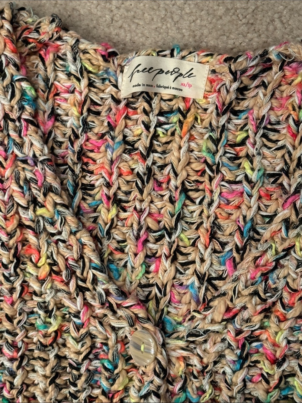 Free People Cream Multicolor Speckled Cropped Cardigan - NWT - Picture 7 of 10